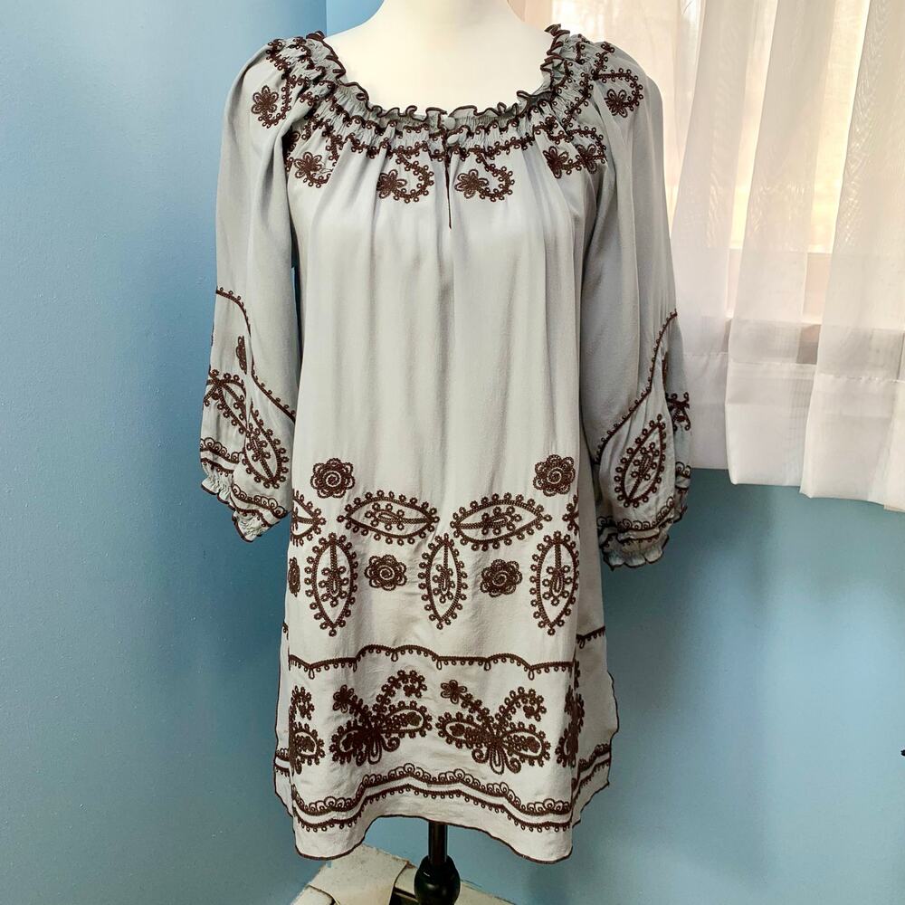 Anthropologie Blue Tassel Embroidered Silk Dress Size XS - Picture 1 of 7